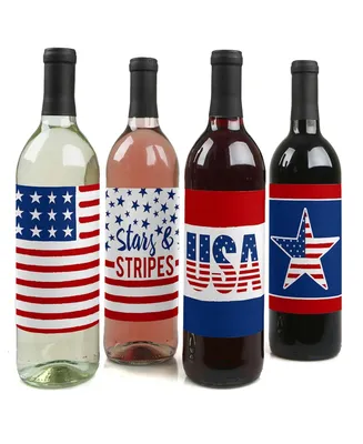 Stars and Stripes - Usa Patriotic Party Decor - Wine Bottle Label Stickers 4 Ct