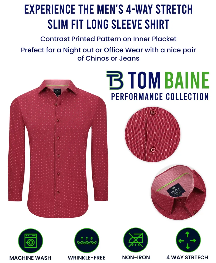 Tom Baine Men's Slim Fit Performance Long Sleeve Button Down Dress Shirt