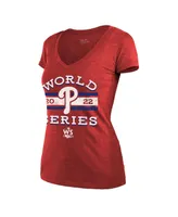 Women's Majestic Threads Red Philadelphia Phillies 2022 World Series Modest V-Neck T-shirt