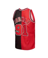 Men's Mitchell & Ness Dennis Rodman Red, Black Chicago Bulls Hardwood Classics 1995-96 Split Swingman Jersey