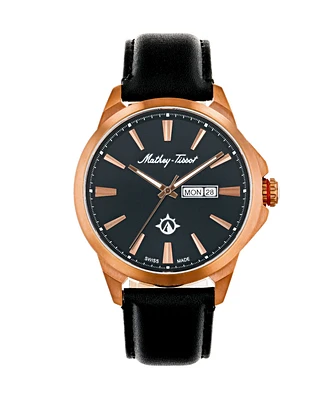 Mathey-Tissot Men's Field Scout Collection Classic Black Genuine Leather Strap Watch, 45mm