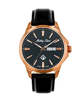 Mathey-Tissot Men's Field Scout Collection Classic Black Genuine Leather Strap Watch, 45mm