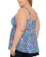 Swim Solutions Plus Printed V-Neck Underwire Tankini Top, Created for Macy's