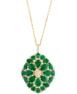 Effy Emerald (6-1/4 ct. t.w.) & Diamond (3/8 ct. t.w.) Flower Cluster 18" Pendant Necklace in 14k Gold