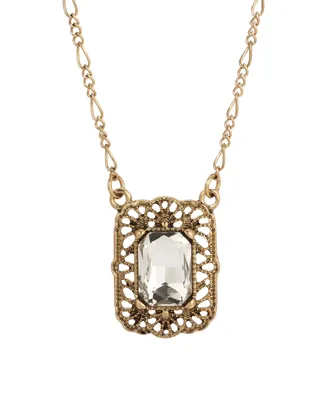 2028 Gold-Tone and Crystal Square Pendant Necklace