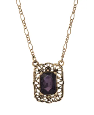 2028 Gold-Tone and Amethyst Square Pendant Necklace