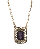 2028 Gold-Tone and Amethyst Square Pendant Necklace