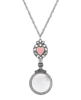 2028 Pewter Pink Heart Magnifying Glass Pendant Necklace