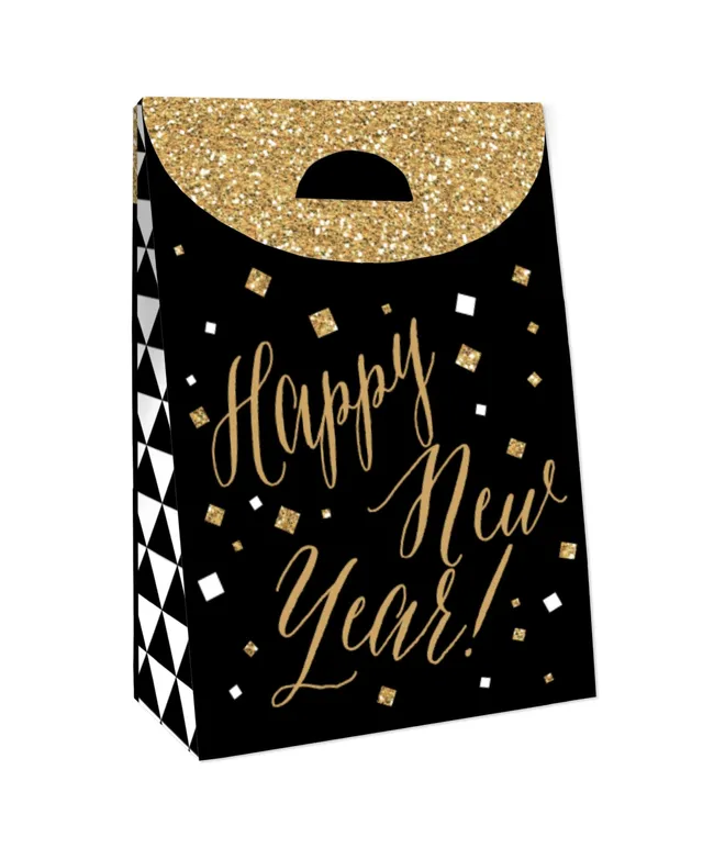 Big Dot of Happiness New Year’s Eve - Gold - New Years Eve Gift Favor Bags  - Party Goodie Boxes - Set of 12