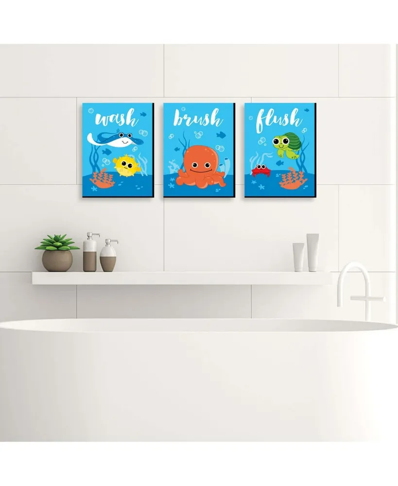 Under the Sea Critters - Wall Art 7.5 x 10 in - Set of 3 Signs Wash Brush Flush