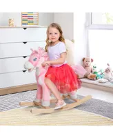 Qaba Kids Ride On Rocking Horse Pony Toy Plush Moving Tail w/Sound Pink