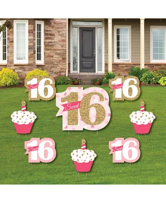 Sweet 16 - Outdoor Lawn Decor - 16th Happy Birthday Party Yard Signs - Set of 8