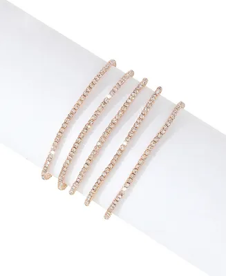 Adornia Women's 14K Gold-Tone Plated Crystal Stretch Bracelet Set, 2 pieces