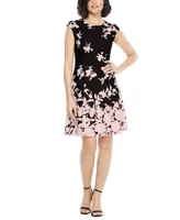 London Times Women's Printed Cap-Sleeve Fit & Flare Dress