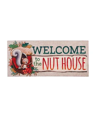 Evergreen Welcome to the Nut House Sassafras Indoor Outdoor Switch Doormat 1'10"x10" Beige