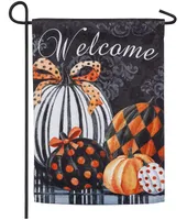 Evergreen Elegant Pattern Pumpkins Set of 2 Garden Flag and Sassafras Doormat Bundle Set