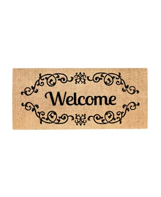 Evergreen Welcome scroll Sassafras Indoor Outdoor Switch Doormat 1'10"x10" Beige