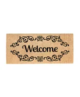 Evergreen Welcome scroll Sassafras Indoor Outdoor Switch Doormat 1'10"x10" Beige