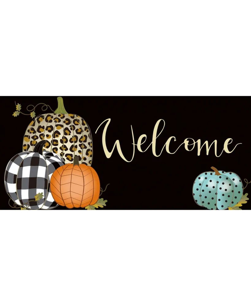 Evergreen Mixed Print Pumpkins Sassafras Indoor Outdoor Switch Doormat 10"x1'10" Black