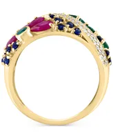 Effy Multi-Gemstone (2-3/4 ct. t.w.) & Diamond (1/4 ct. t.w.) Flower Openwork Ring in 14k Gold