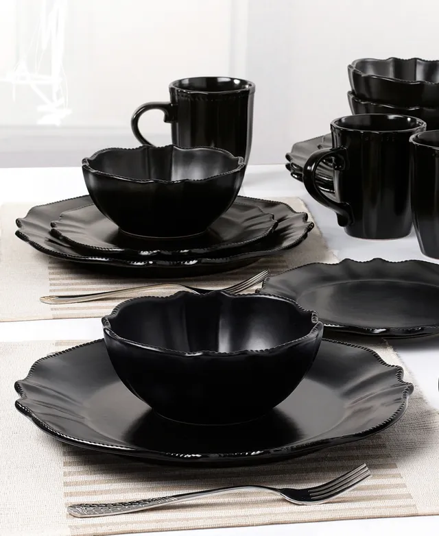 Lorren Home Trends 16 Piece Scalloped Edge Slate Grey Dinnerware