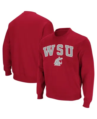 Men's Colosseum Crimson Washington State Cougars Arch & Logo Crew Neck Sweatshirt