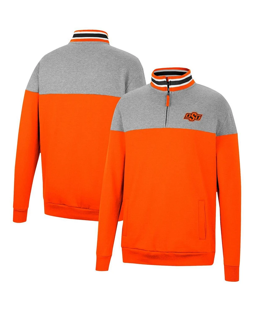 Men's Colosseum Heathered Gray, Orange Oklahoma State Cowboys Be the Ball Quarter-Zip Top