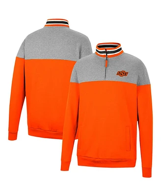 Men's Colosseum Heathered Gray, Orange Oklahoma State Cowboys Be the Ball Quarter-Zip Top
