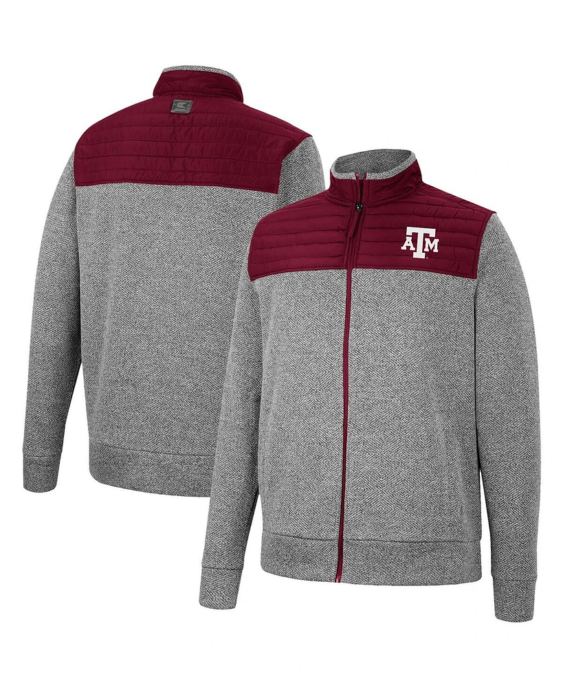 Men's Colosseum Charcoal, Maroon Texas A&M Aggies Putter Herringbone Full-Zip Jacket