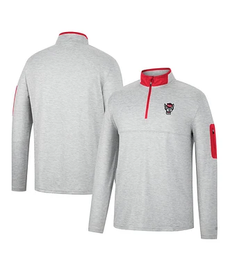 Men's Colosseum Heathered Gray, Red Nc State Wolfpack Country Club Windshirt Quarter-Zip Jacket