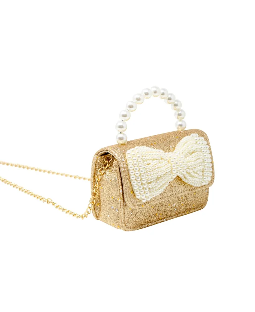 Gold Sparkle Bow Pearl Handle Bag for Girls