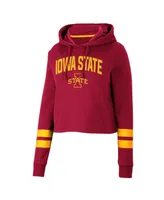 Women's Colosseum Cardinal Iowa State Cyclones Throwback Stripe Cropped Pullover Hoodie
