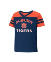 Girls Toddler Colosseum Navy, Orange Auburn Tigers Piecrust Promise Striped V-Neck T-shirt