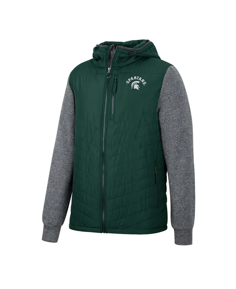 Men's Colosseum Green Michigan State Spartans Course Herringbone Full-Zip Hoodie