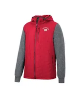 Men's Colosseum Red Wisconsin Badgers Course Herringbone Full-Zip Hoodie