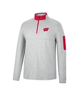 Men's Colosseum Heathered Gray, Red Wisconsin Badgers Country Club Windshirt Quarter-Zip Jacket