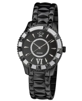 GV2 by Gevril Women's Venice Swiss Quartz Diamond Accents Ion Plating Black Stainless Steel Bracelet Watch 38.5mm