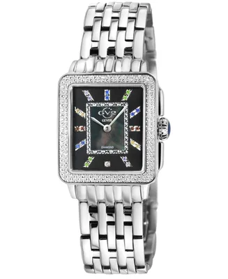 GV2 by Gevril Women's Padova Gemstone Swiss Quartz Diamond Accent Silver-Tone Stainless Steel Bracelet Watch 27mm x 30mm