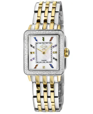 GV2 by Gevril Women's Padova Gemstone Swiss Quartz Diamond Accent Two-Toned Ss Ipyg Stainless Steel Bracelet Watch 27mm x 30mm
