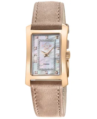 GV2 by Gevril Women's Luino Swiss Quartz Diamond Accents Light Brown Handmade Italian Leather Strap Watch 23mm x 29mm