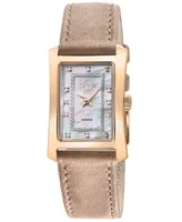 GV2 by Gevril Women's Luino Swiss Quartz Diamond Accents Light Brown Handmade Italian Leather Strap Watch 23mm x 29mm