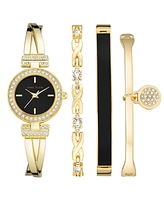 Anne Klein Women's Gold-Tone Alloy Bangle with Crystal Accents Fashion Watch 37mm Set 4 Pieces - Gold