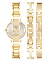 Anne Klein Women's Gold-Tone Alloy Bangle with White Enamel and Crystal Accents Fashion Watch 33mm Set 3 Pieces