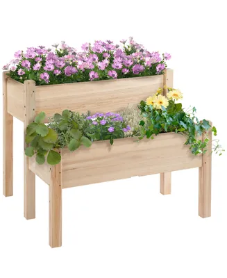 2-Tier Raised Garden Bed Wood Planter Stand Plant Grow Box 34"x34"x28"