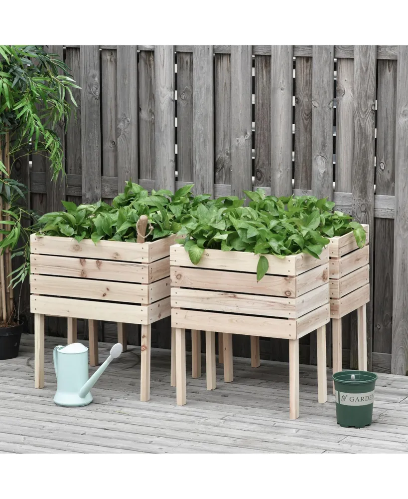 Raised Garden Beds, Set of 4 Wood Box Planters, Draining