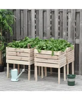 Raised Garden Beds, Set of 4 Wood Box Planters, Draining