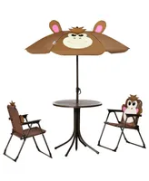 Outsunny Kids Folding Picnic Table and Chair Set, W/ Adjustable Umbrella