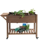 Raised Garden Bed Planter w/ 8 Grow Grids, Shelf & Lockable Wheels