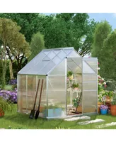 Outsunny 6' x 6' Polycarbonate Walk-in Greenhouse Kit w/ Sliding Door, Silver