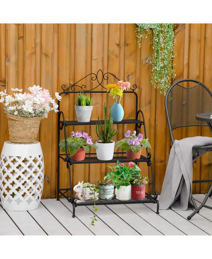 3 Tier Metal Plant Stand Ladder Flower Pot Rack Shelf Indoor & Outdoor